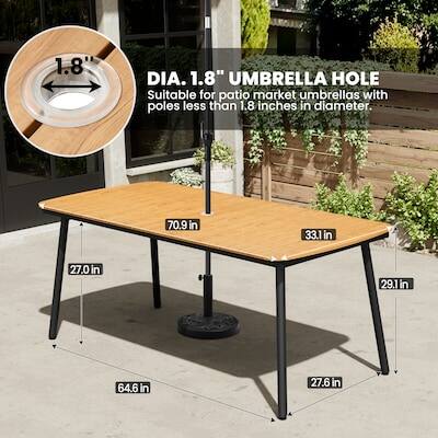 1.8" DIA. 1.8" UMBRELLA HOLE Suitable for patio market umbrellas with poles less than 1.8 inches in diameter. 70.9in 33.1 in 27.0in 29.1in 64.6in 27.6in