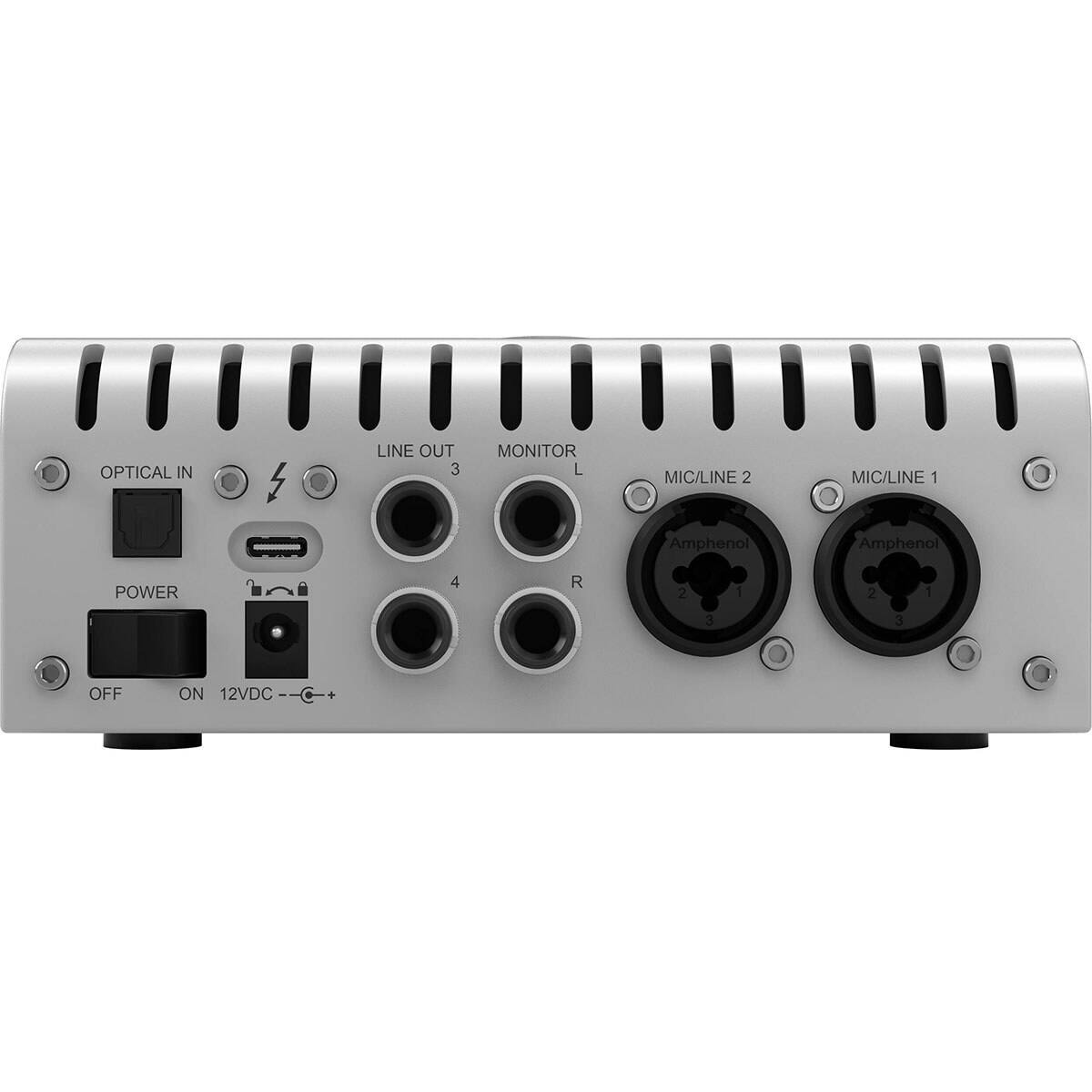 OPTICAL IN  
LINE OUT 3  
MONITOR L R  
MIC/LINE 2  
MIC/LINE 1  

POWER  
OFF ON 12VDC -- - +  

Amphenol  
Amphenol