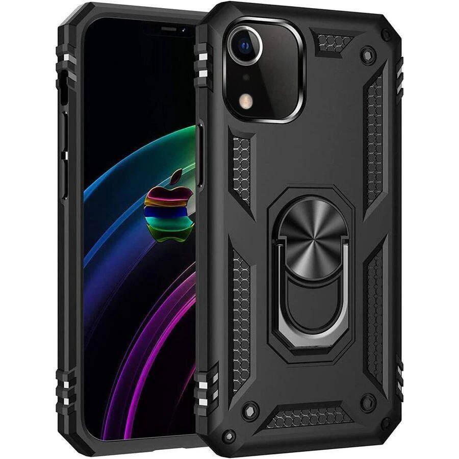Front. Entronix - Entronix iPhone XR Case - Dual-Layer Protection with Kickstand - Black.
