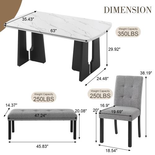 35.43" DIMENSION 63" Weight Capacity 350LBS  
29.92" 24.48" 38.19" 14.37"  
Weight Capacity 250LBS  
47.24" Weight Capacity 250LBS  
16.9" 20.08" 20" 19.69" 45.83" 18.54"