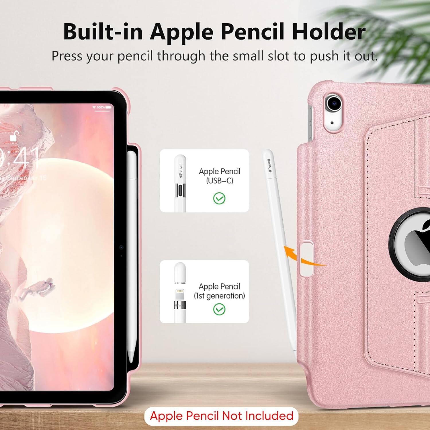 Built-in Apple Pencil Holder  
Press your pencil through the small slot to push it out.

100%  
4 11 September 16

Pencil of  
Apple Pencil (USB-C)  
Apple Pencil (1st generation)  
Apple Pencil Not Included
