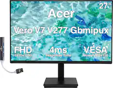 27" Acer Vero V7 V277 Gbmipux
FHD 1920x1080
4ms Response Time
VESA Mount 100x100
C E