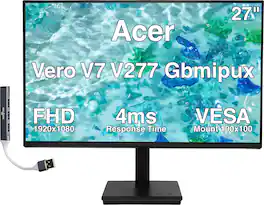 Acer - Vero V7 V277 Gbmipux 27" FHD USB-C Monitor, 4ms Response Time, Anti-Glare, HDMI & DKZ Hub (UM.HV7AA.G10) - Black