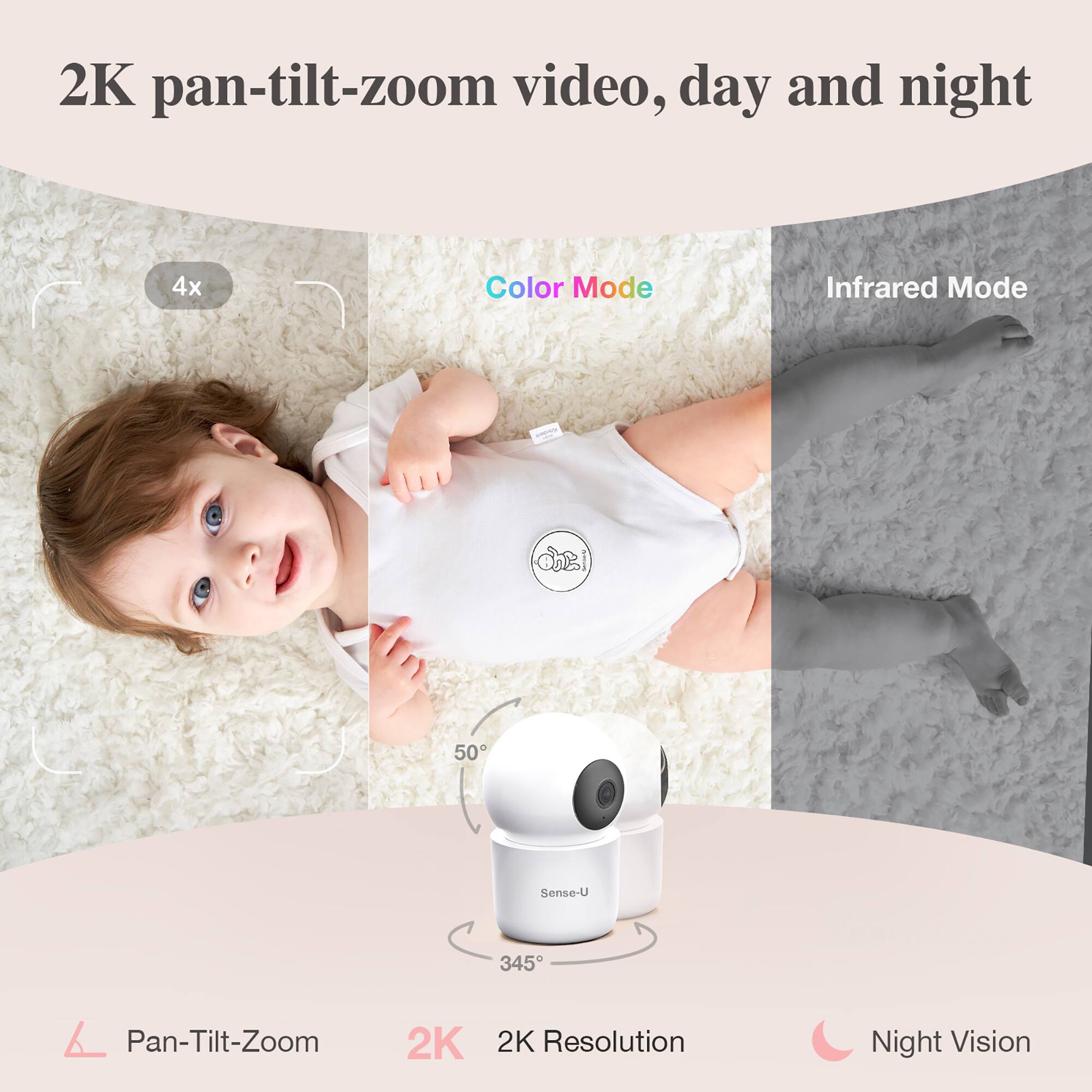 2K pan-tilt-zoom video, day and night 4x Color Mode Infrared Mode 50 Pan-Tilt-Zoom 2K 2K Resolution Night Vision