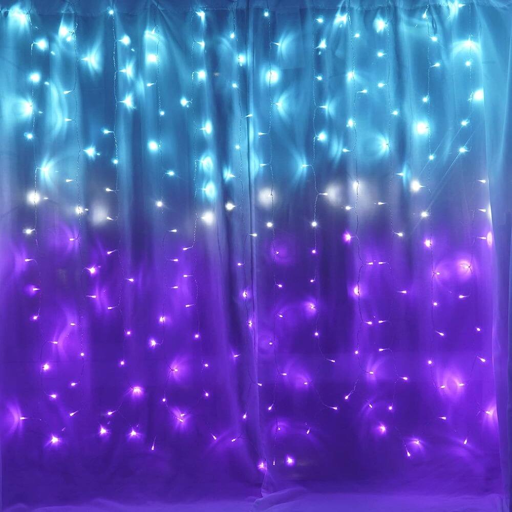 Front. MOSZAR LLC - Mermaid Waterfall LED Curtain Lights, Purple & Turquoise, Kids/Teen Room.