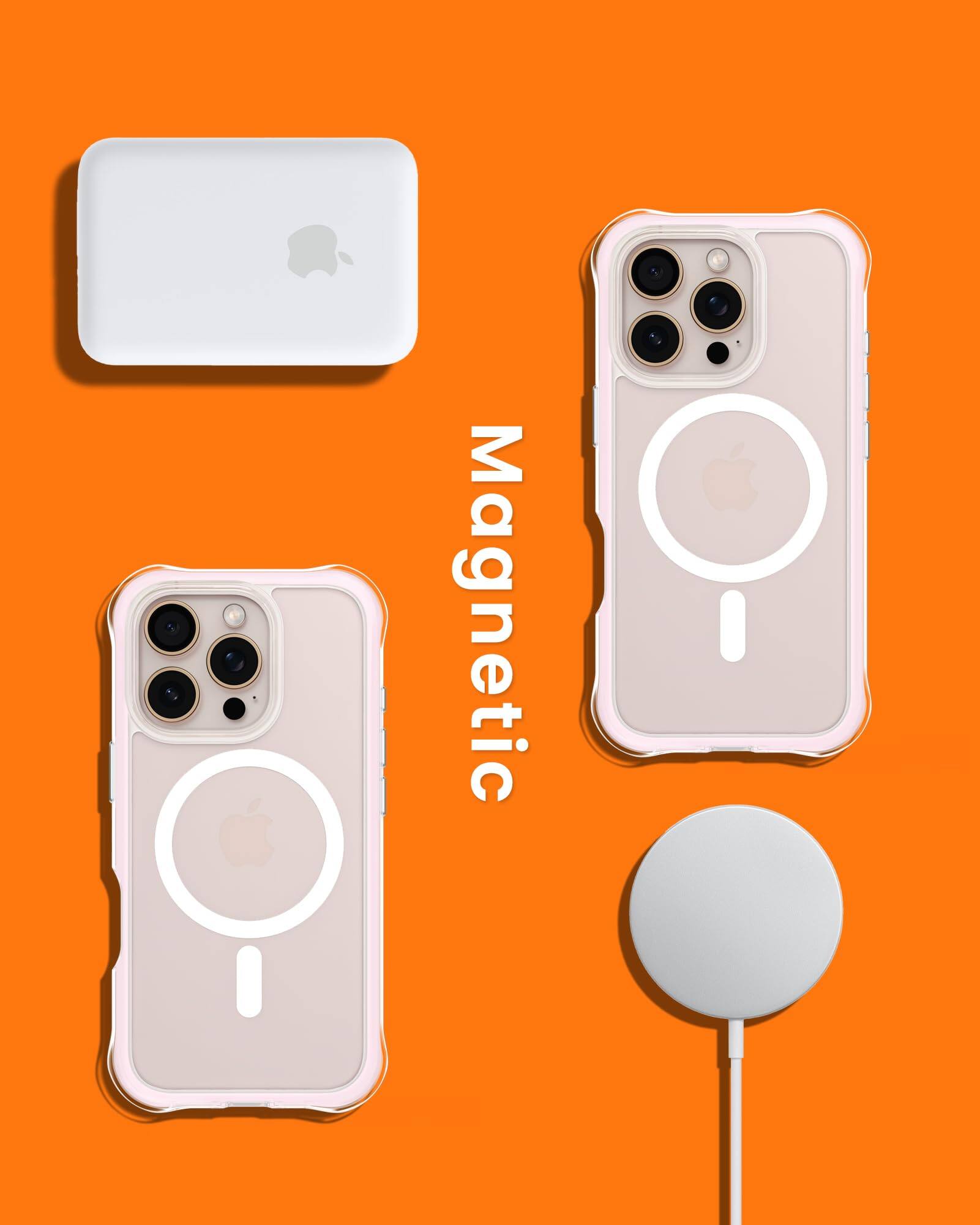 Alt View 6. Ornarto - ORNARTO Air Case for iPhone 16 Pro Clear, Compatible with MagSafe, Military-Grade Drop Protection Cover-Pink - Pink.