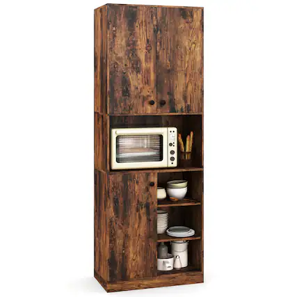 Front. Costway - Costway Kitchen Pantry Storage Cabinet 65.5" Tall Modern Hutch Cabinet with Microwave Stand Brown - Brown.