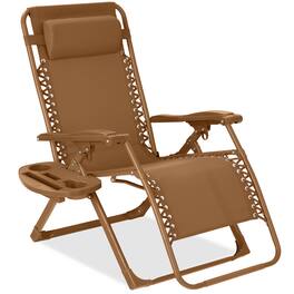 Best Choice Products - Monochromatic Zero Gravity Chair, Folding Patio Recliner w/Side Tray, Headrest - Desert