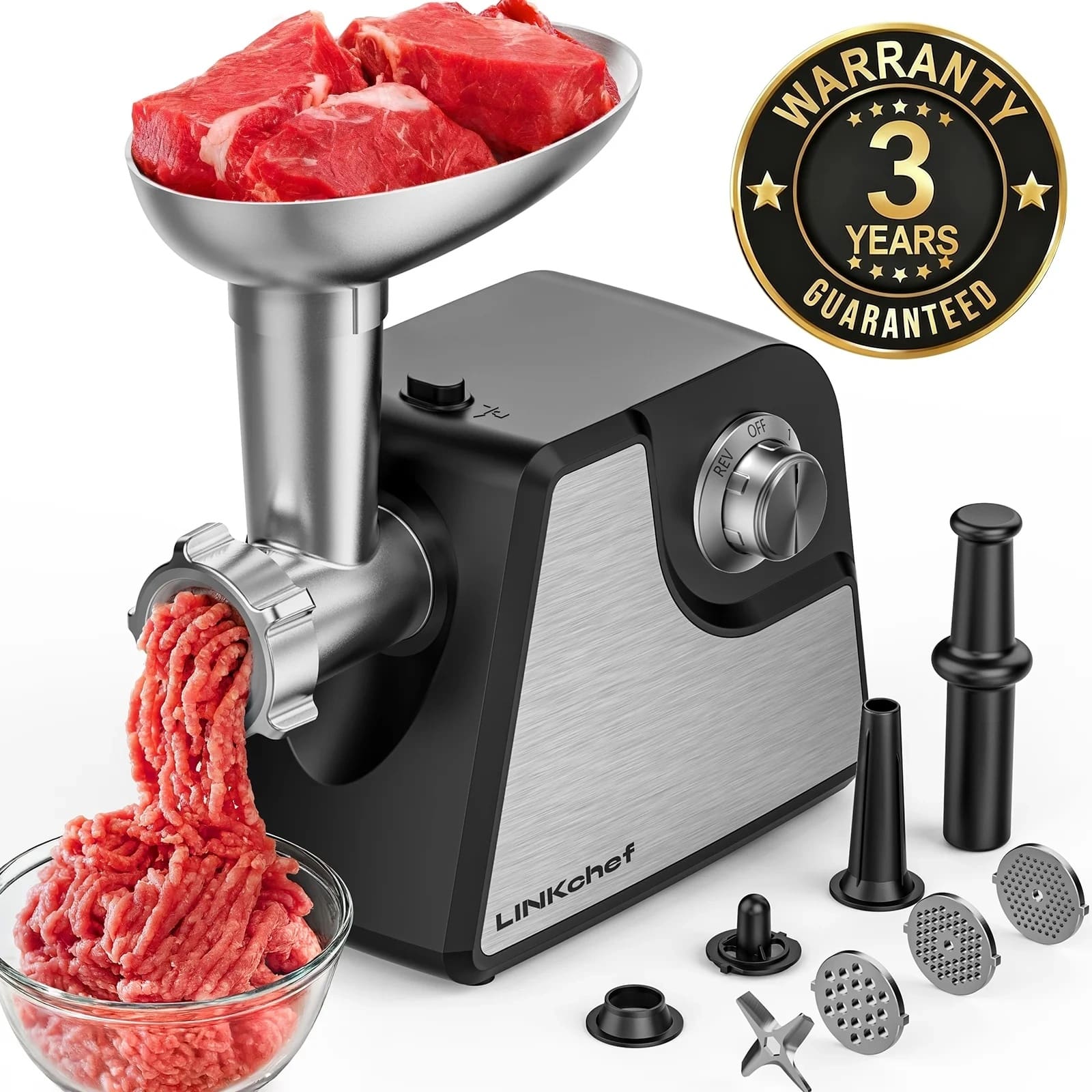 Mojgar - Meat Grinder, 2 Adjustable Speed 2400W Max Electric Meat Grinders for Home use, Sausage Stuffer, ETL Approved - Black