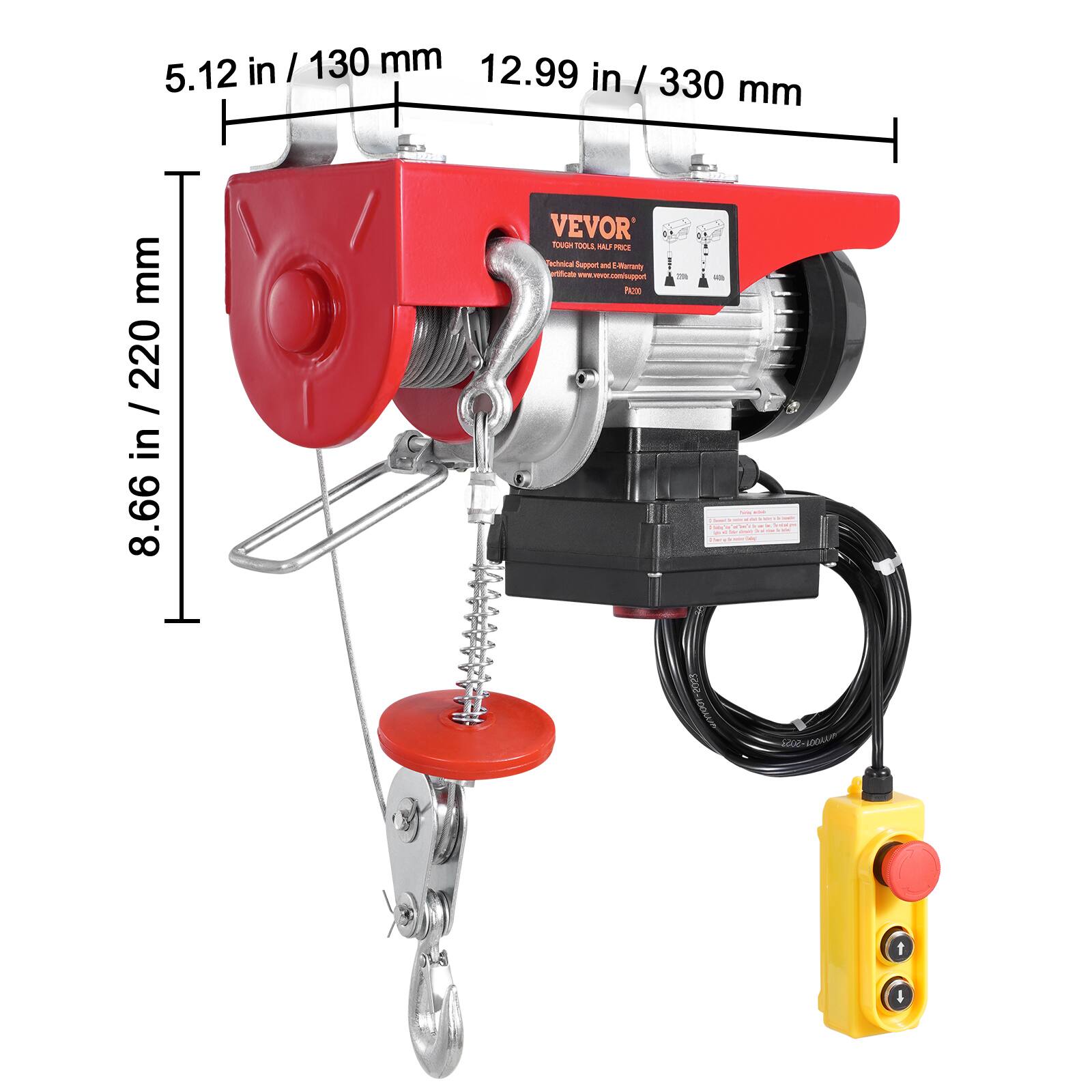 5.12 in / 130 mm  
12.99 in / 330 mm  
8.66 in / 220 mm  
VEVOR  
Pneumatic Support