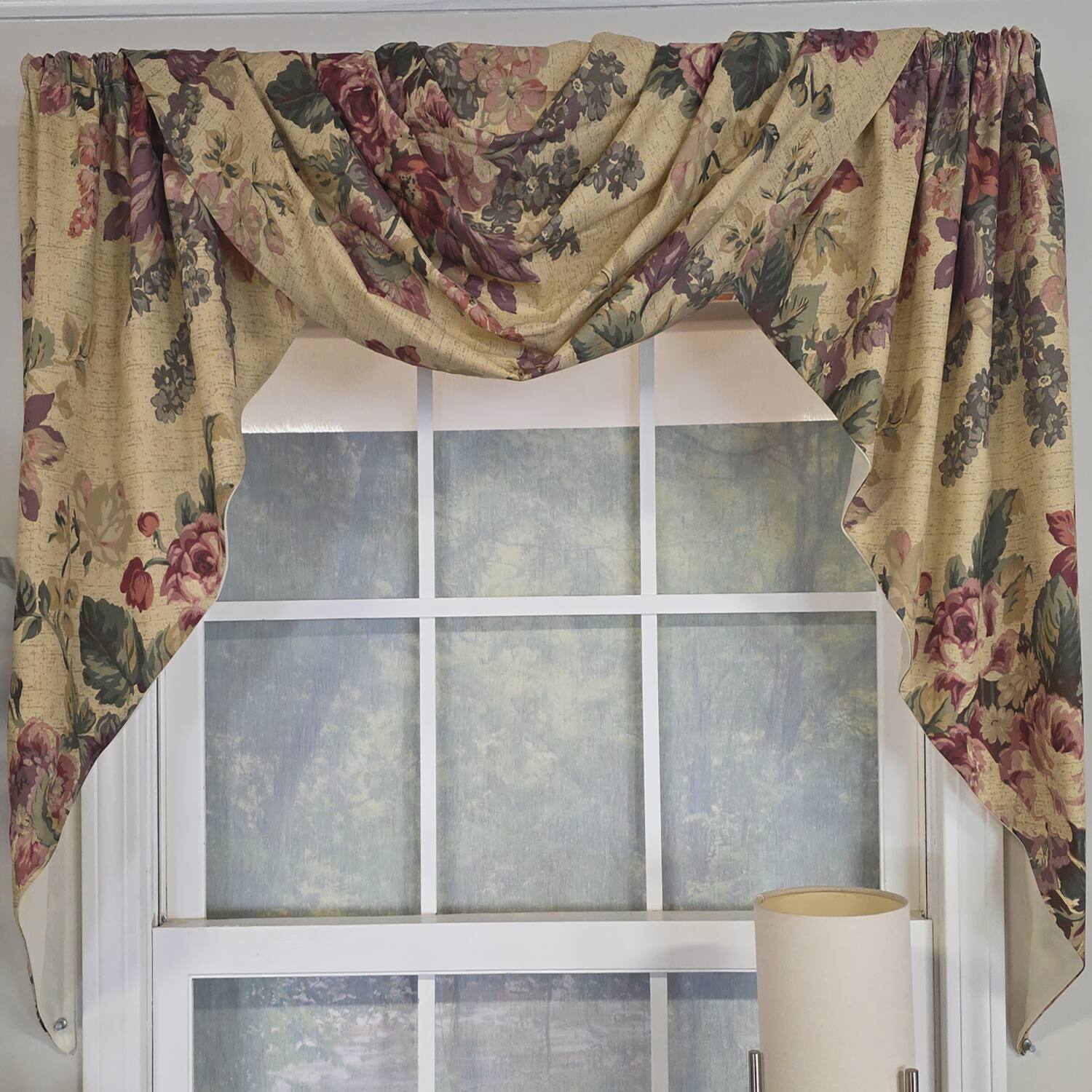 Left. RLF Home - RLF Home 100% Cotton 3-PC Terrene Swag/Jabot Set Fully lined Rod Pocket Valance 58" x 34"  Multi - Multi.