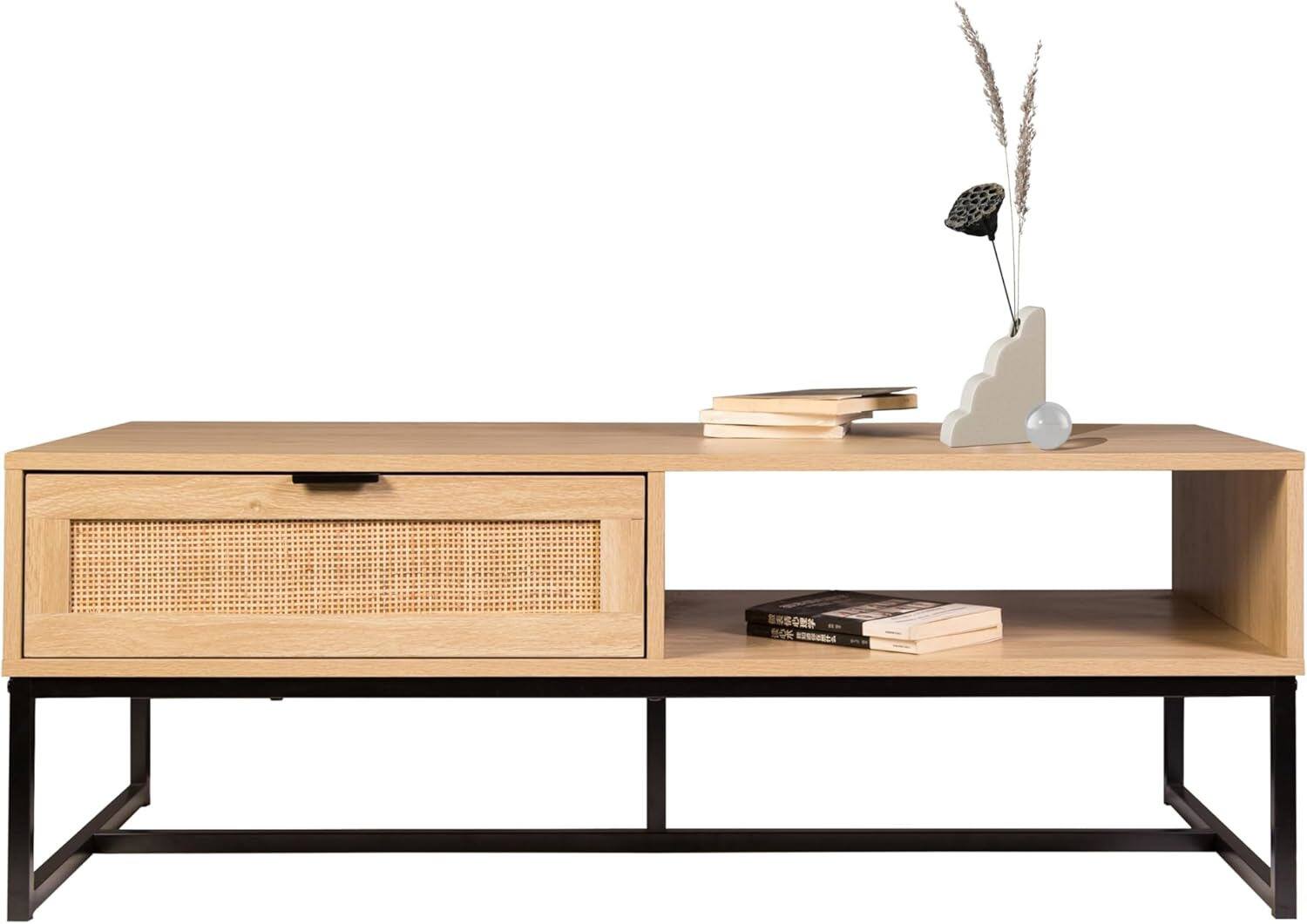 Front. Spaco - Spaco Modern 47" TV Stand, Natural Wood Console with Storage Cubby and Drawer, for Living Room and Bedroom - Black.