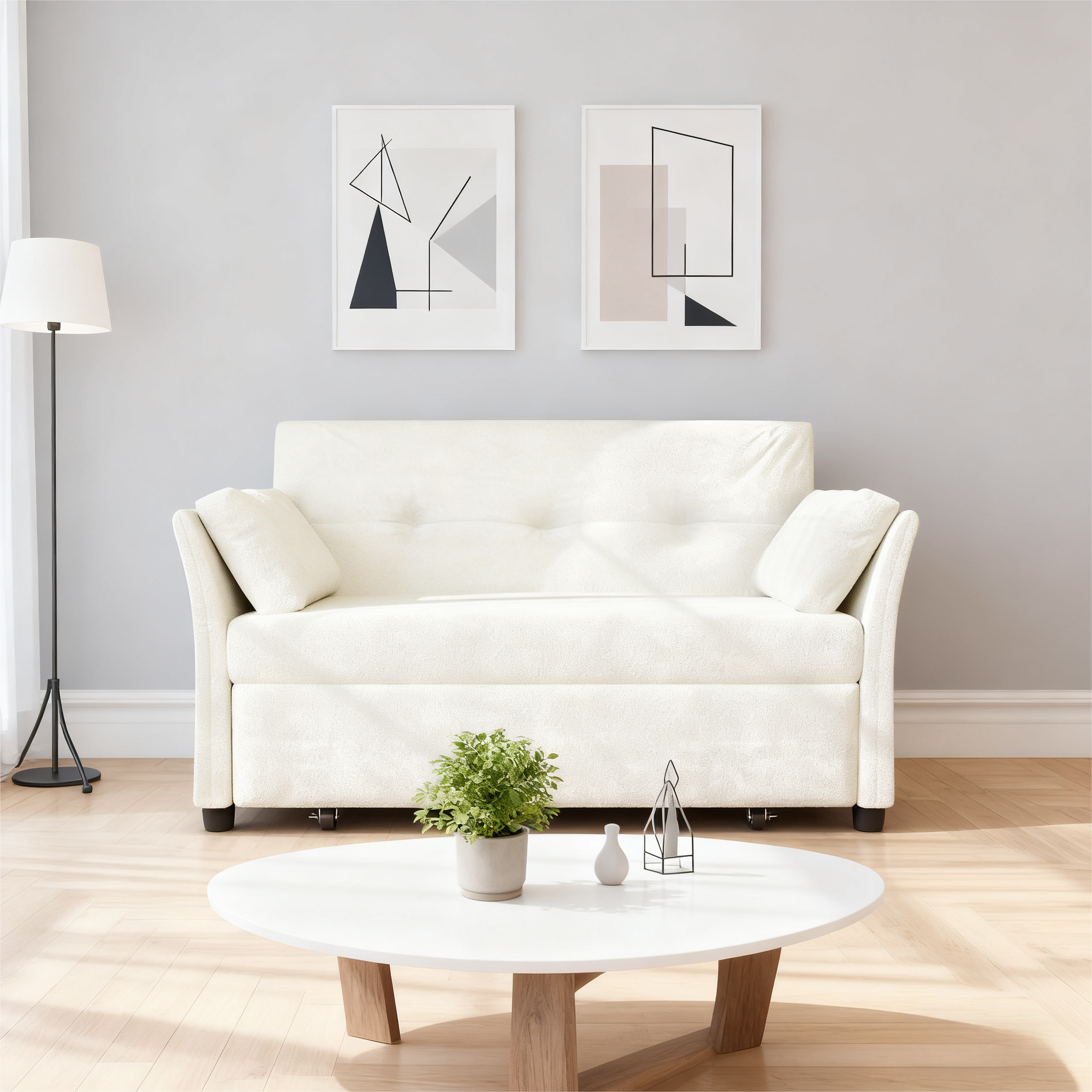 Front. Dyonery - Dyonery 51-inch convertible sofa bed sleeper sofa with side pockets and adjustable backrest, tool-free assembly - White.