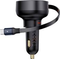 Baseus - Enjoyment Pro 60W USB-C Port Fast Car Charger 12-24V with retractable Type-C cable - Black - Front_Zoom