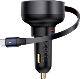 Baseus - Enjoyment Pro 60W USB-C Port Fast Car Charger 12-24V with retractable Type-C cable - Black