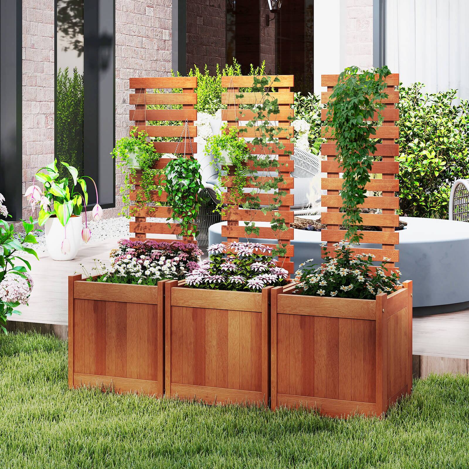Alt View 3. Costway - Costway 1 PCS Wooden Raised Garden Bed Elevated Patio Yard Planter Box with Trellis Open-Ended - Natural.