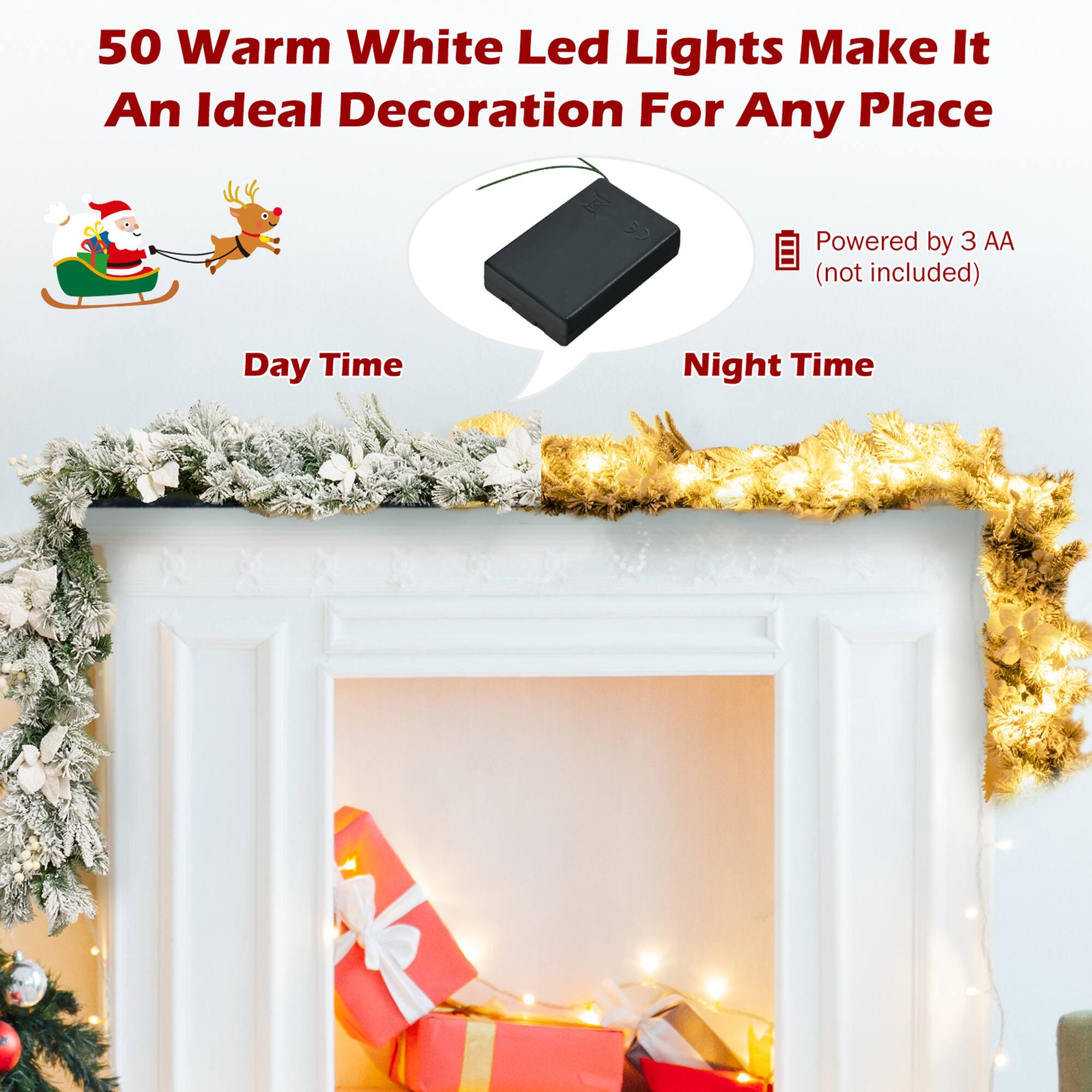 50 Warm White Led Lights Make It An Ideal Decoration For Any Place

Day Time

Night Time

Powered by 3 AA (not included)