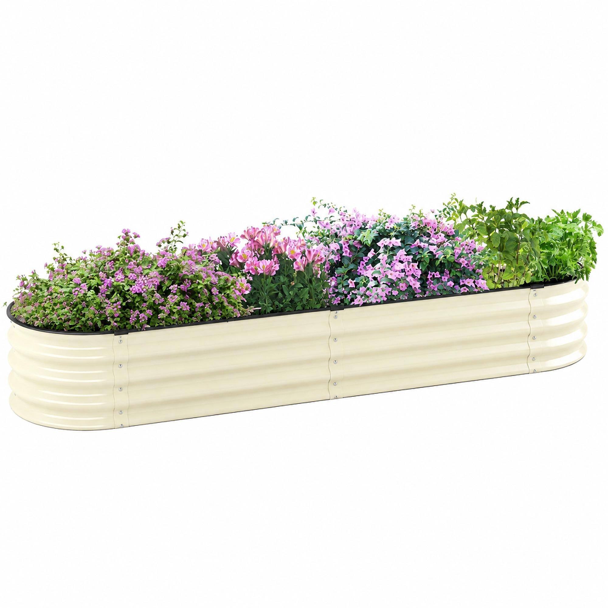 Front. RYHNUYNE - Galvanized Raised Garden Bed Kit 7.9' x 2' x 1' Metal Planter Box with Safety Edging for Vegetables Flowers Herbs - White.