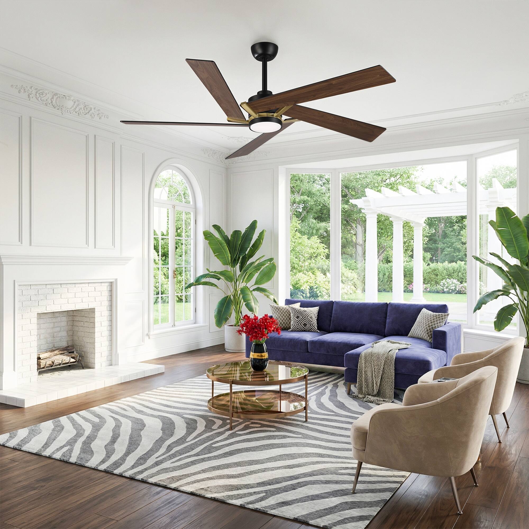 Angle. Parrot Uncle - 60" Modern Gold LED Ceiling Fan with Remote Control and Reversible Blades - Gold.