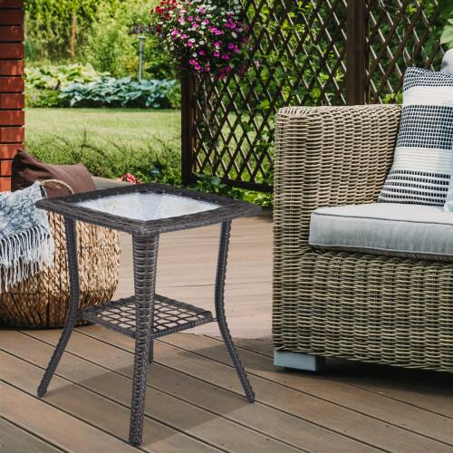 Alt View 8. Winado - 18in Wicker Side Table Rattan End Table with Glass Top for Outdoor Indoor Garden - Grey.