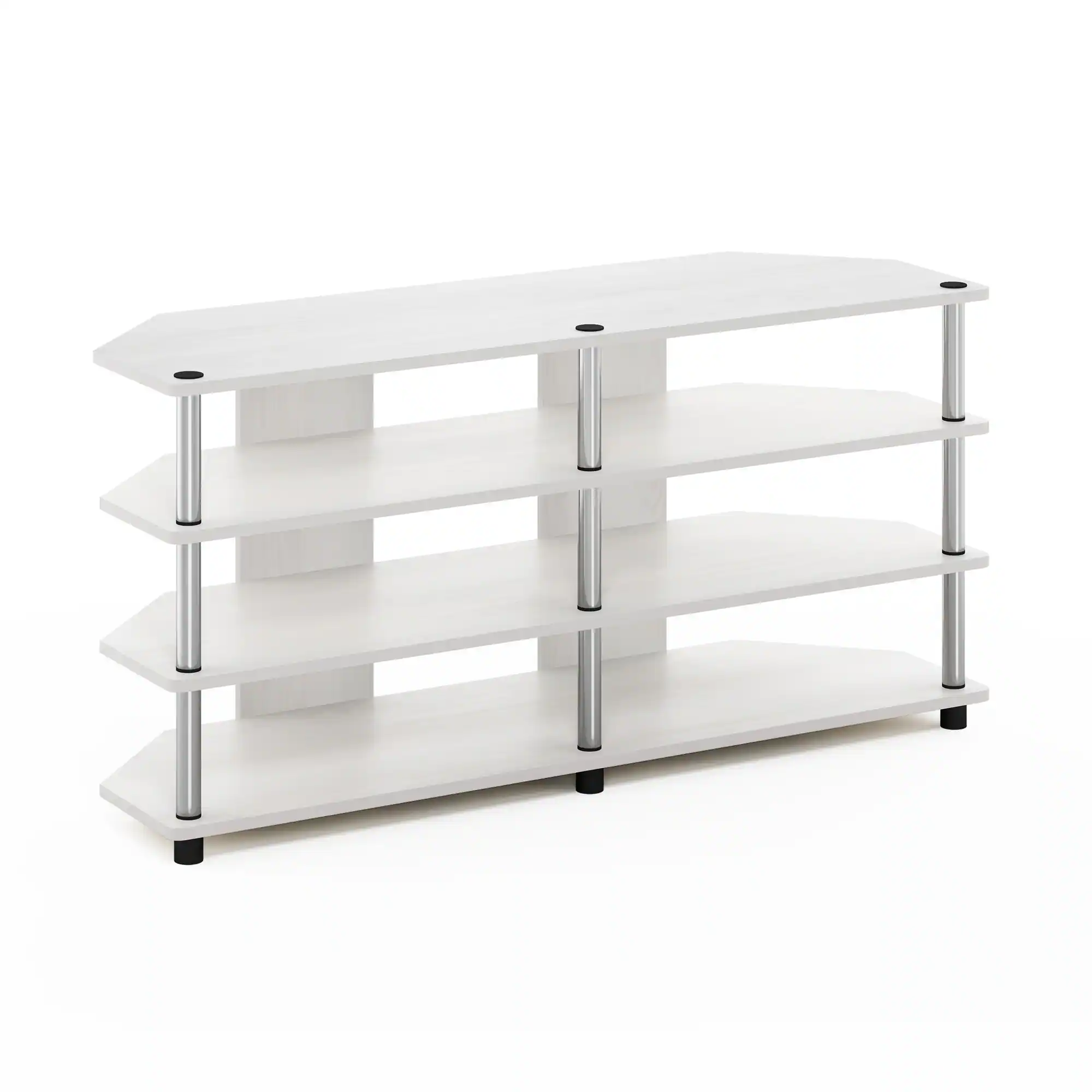 Front. Furinno - Econ Easy Assembly 4-Tier Corner TV Stand for TV up to 55-Inch - White Oak/Stainless Steel.