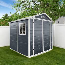 Anysun - 6x6ft Plastic Outdoor Storage Shed with Floor & Lockable Door, Waterproof Garden Tool Shed for Backyard or Lawn - Cold Grey