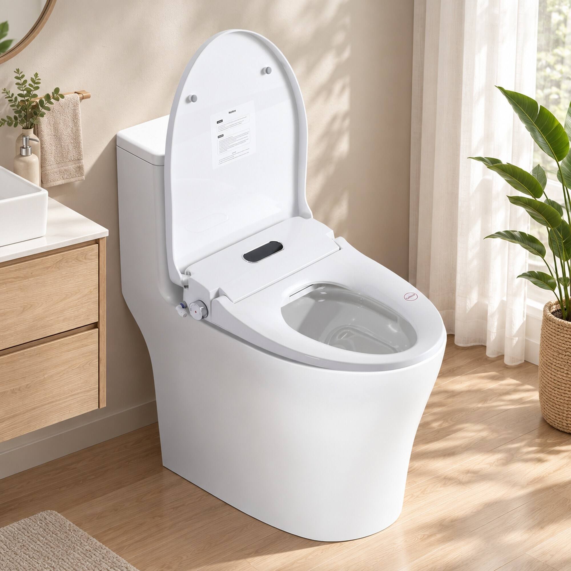 Alt View 2. RYHNUYNE - Smart Bidet Toilet Seat, Side Knob Heated Seat Water Temperature and Pressure Adjustment Automatic Nozzle Cleaning - White.