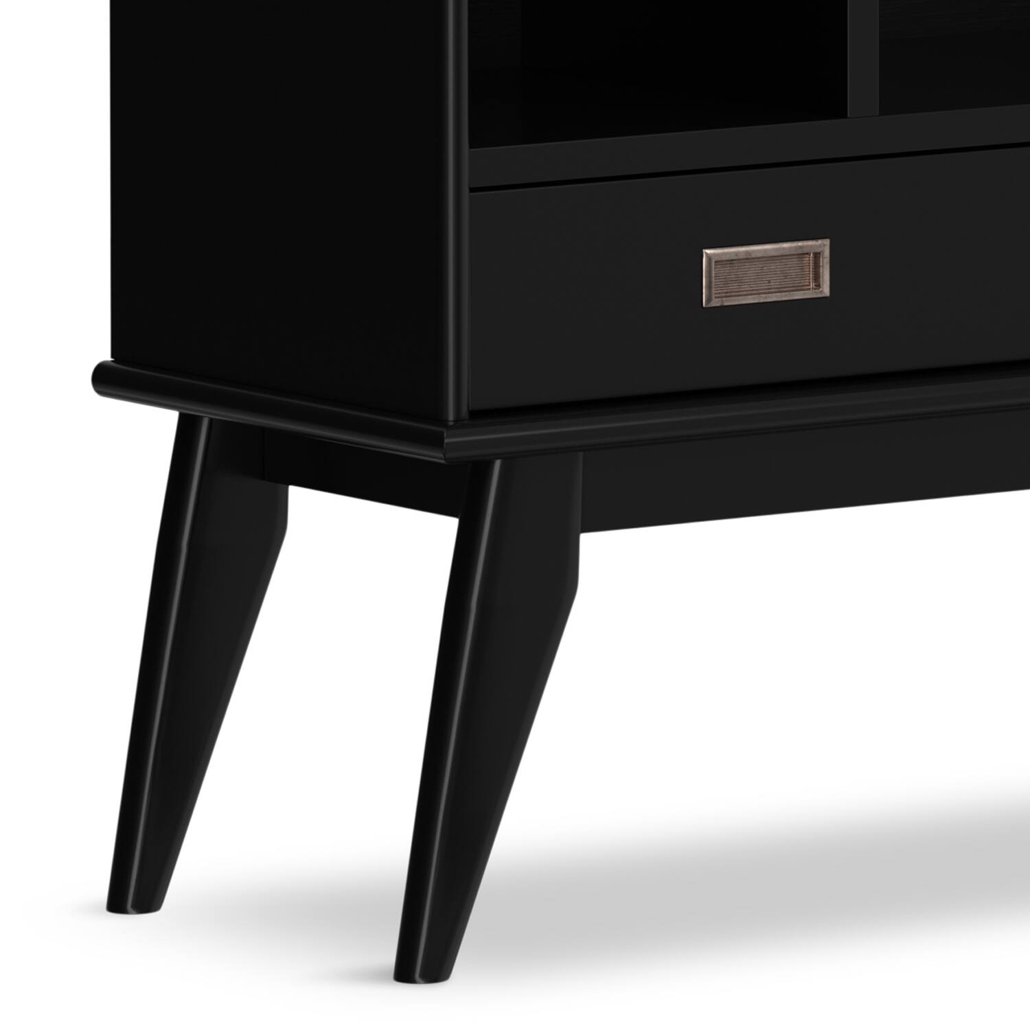 Alt View 7. Simpli Home - Draper SOLID HARDWOOD 64 inch x 35 inch Mid Century Modern Wide Bookcase and Storage Unit in Black - Black.