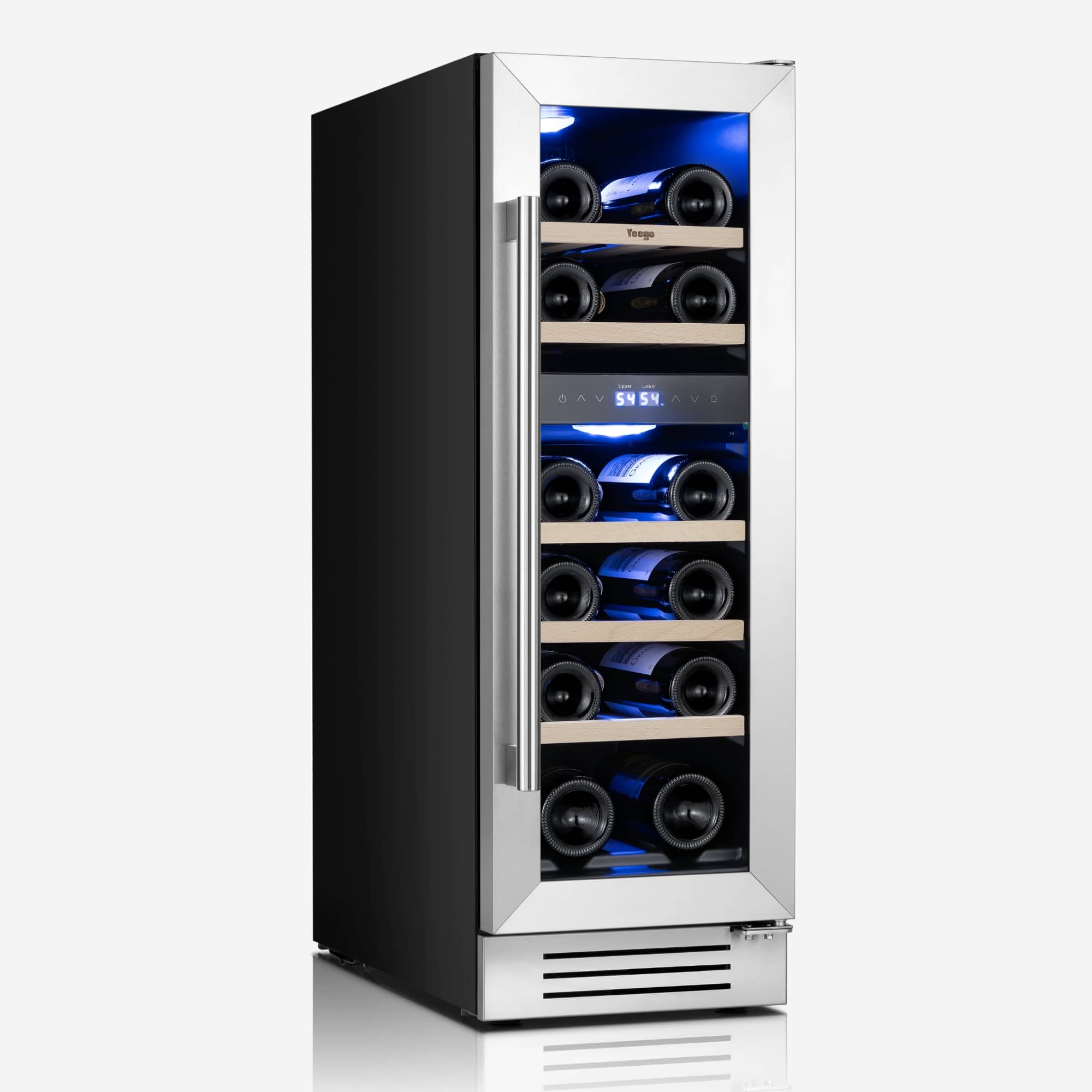 Front. Yeego - Yeego 12" 17-Bottle Dual Zone Wine Cooler, Tempered Glass Door , Built-in/Freestanding - Stainless Steel.