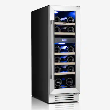 Front. Yeego - 12inch Wine Fridge,Dual-zone Wine Refrigerator Cooler 17-Bottle 40-65°F Glass Door, Built in, for Home Bar Office - Stainless Steel.