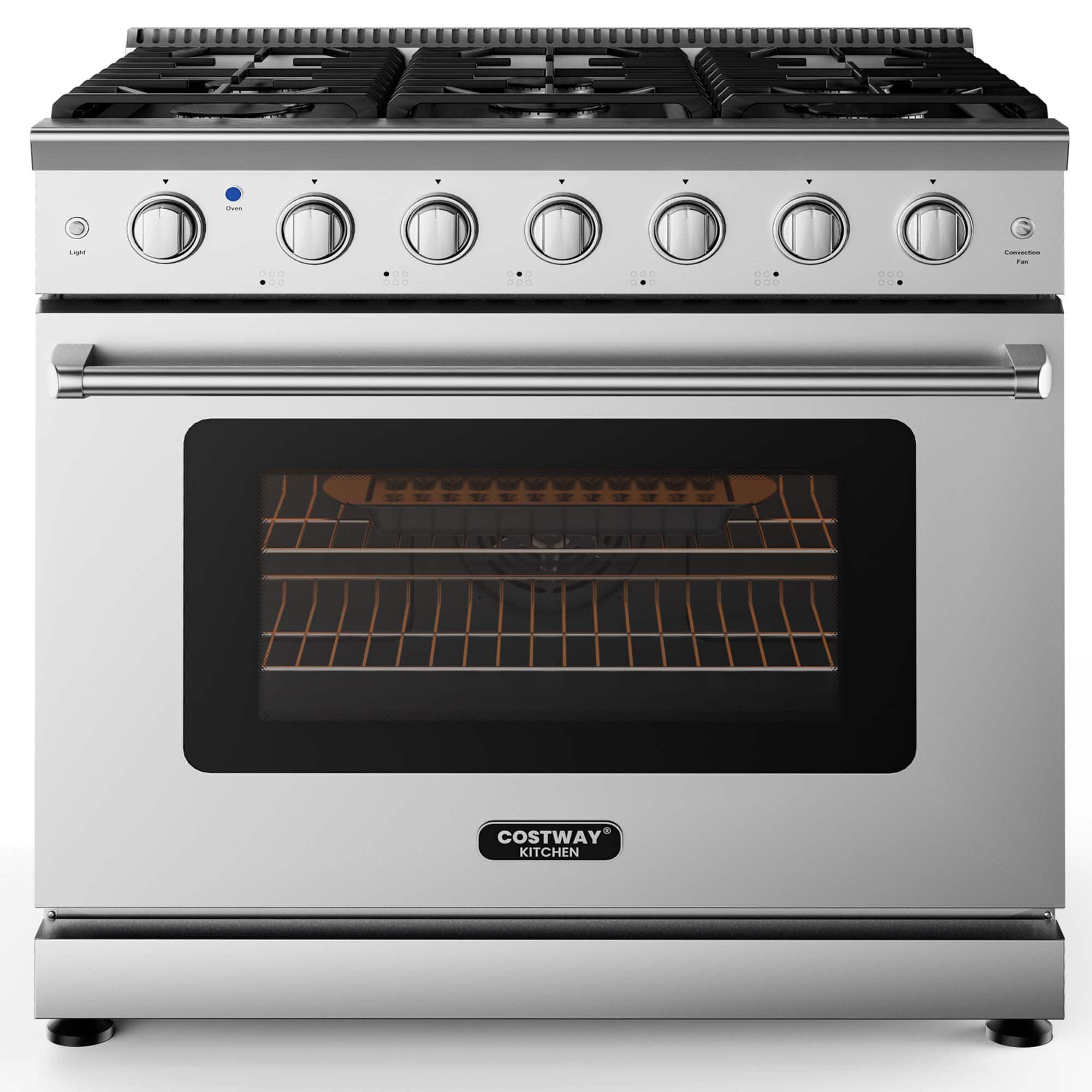Costway - 36 Inches Natural Gas Range Freestanding with 6 Burners Cooktop & 6 Cu.Ft. Oven - Sliver,Black