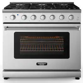 Costway - 36 Inches Natural Gas Range Freestanding with 6 Burners Cooktop & 6 Cu.Ft. Oven - Sliver,Black