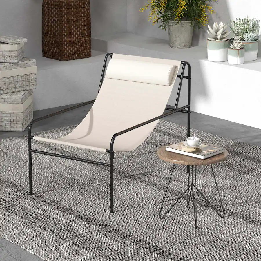 Loop Sling Front Costway 1PC Patio Sling Lounge Chair with Removable Headrest Pillow ...