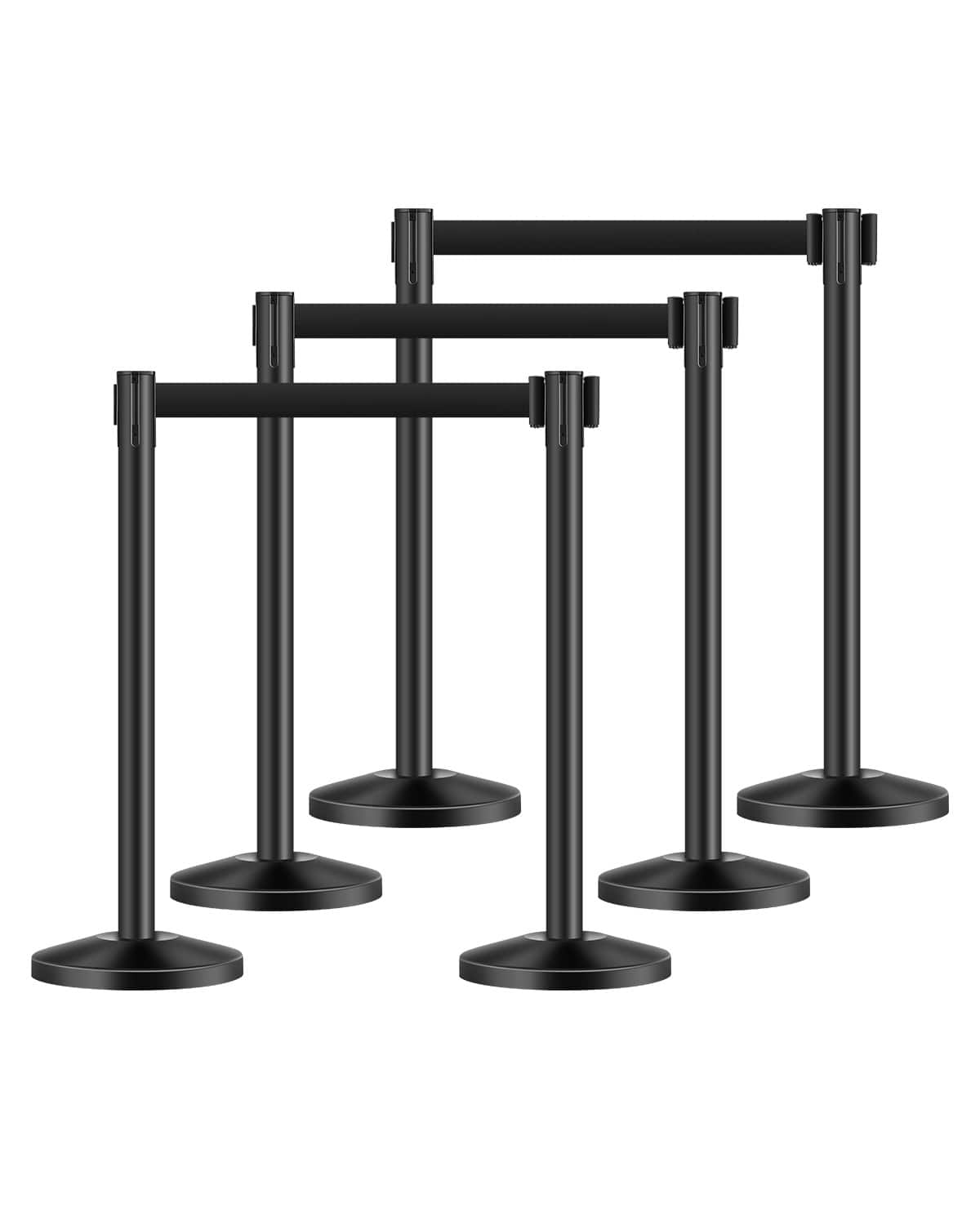 VEVOR - Stanchion Post, 6 Pcs Stanchions with Retractable Belts, Carbon Steel Stanchions Queue with Sand Injection Hollow - Black