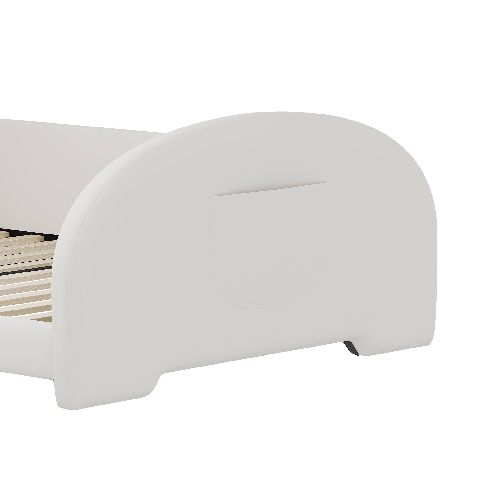 Alt View 7. GOODSILO - Upholstered Twin Size Princess Bed with Unique Animal-Shaped Design and Platform Support - White.