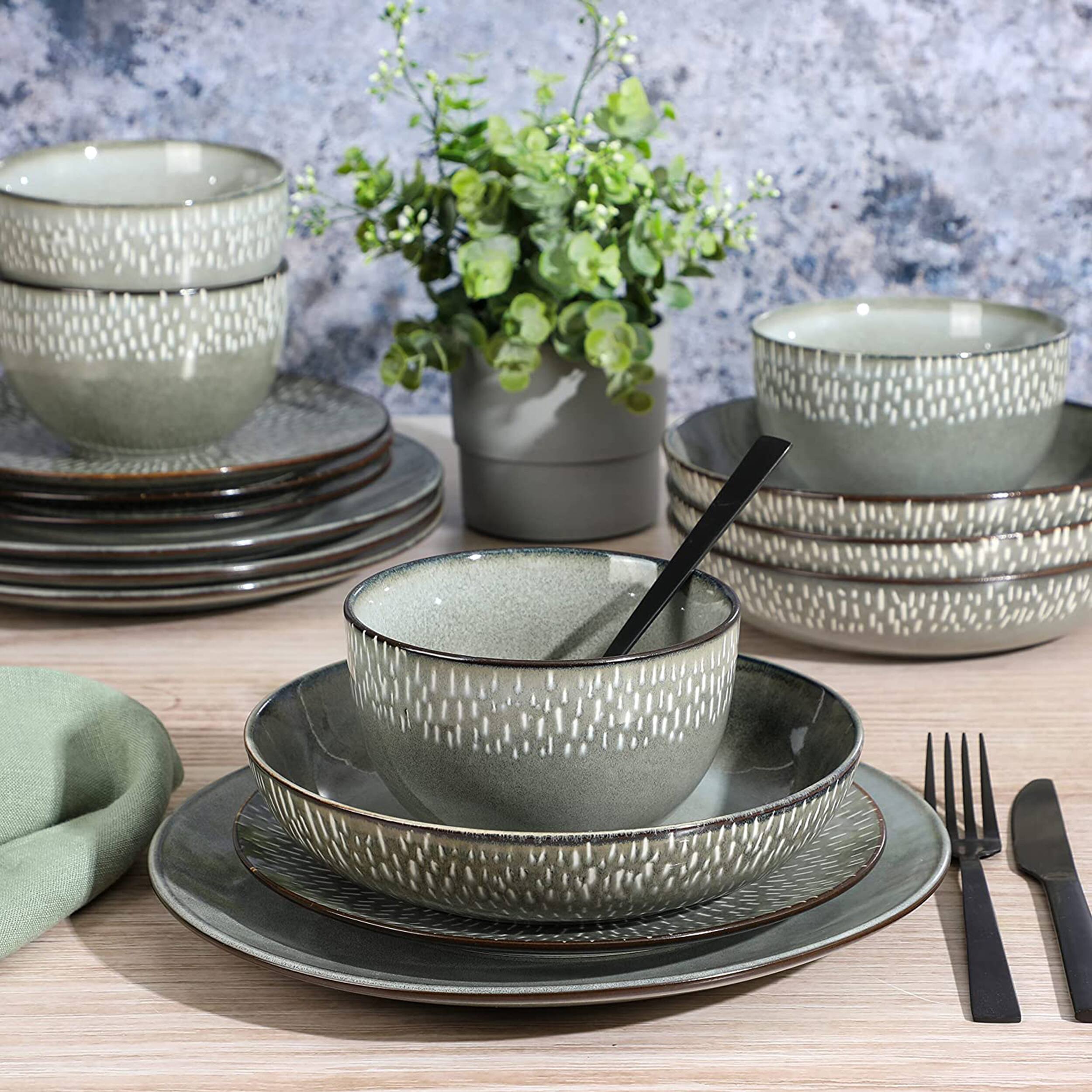Alt View 5. Gibson - Gibson Elite Matisse 16 Piece Stoneware Dinnerware Set in Grey with Reactive Glaze - Gray.