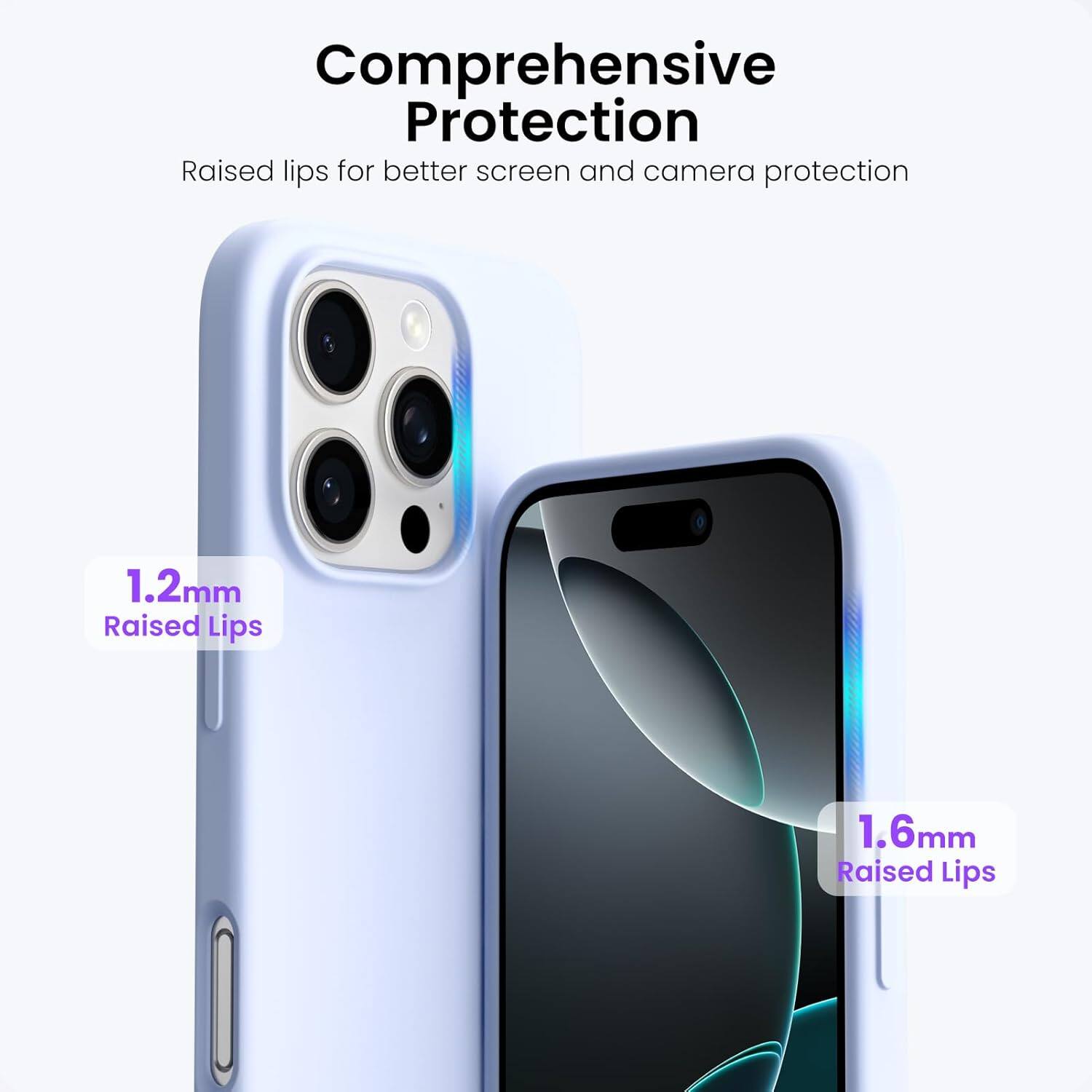 Comprehensive Protection
Raised lips for better screen and camera protection
1.2mm Raised Lips
1.6mm Raised Lips