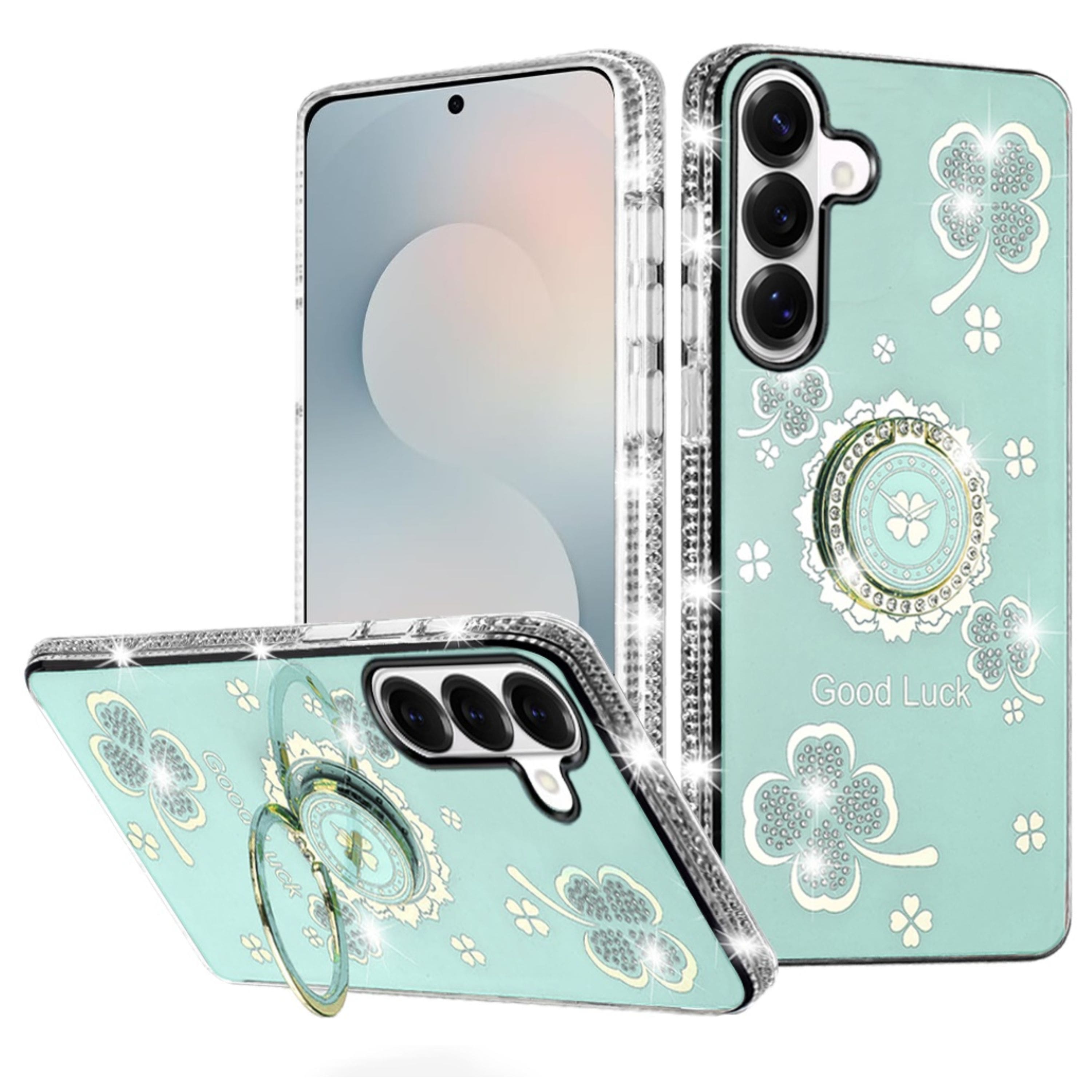 Kitcheniva - Crystal Studded Ring Stand Bling Cover Plus Tempered Glass For Samsung S25 FE - Teal price history on PriceWatchPro
