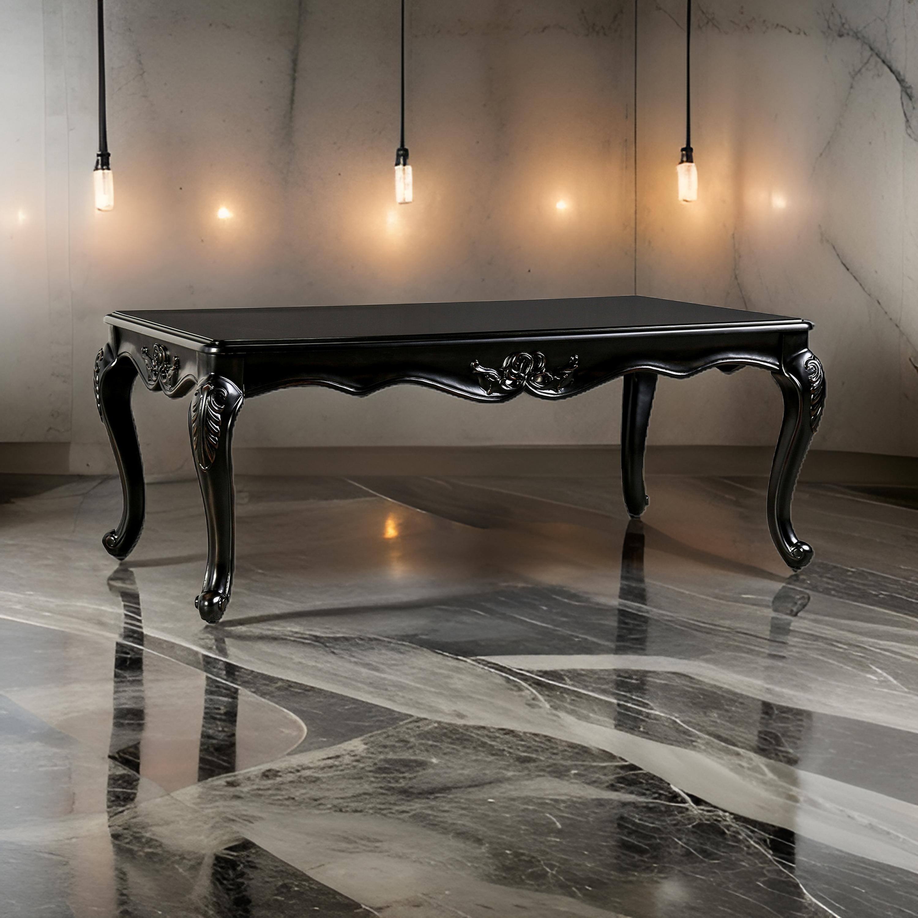 Alt View 5. Manhattan Lane - Roche Coffee Table, 53 Inch, Classical Cabriole Legs, Dark Brown Solid Wood - Espresso Brown.