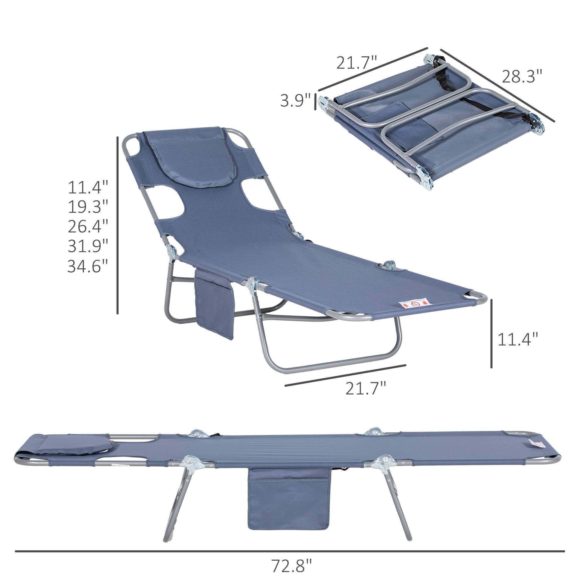 Sure, here is the corrected and grouped text from the image:

- **Dimensions of the recliner:**
  - Width: 21.7"
  - Height: 34.6"
  - Depth: 31.9"
  - Seat Height: 19.3"
  - Armrest Height: 11.4"
  - Backrest Height: 3.9"
  - Seat Depth: 28.3"

- **Dimensions of the table:**
  - Width: 21.7"
  - Depth: 11.4"

- **Dimensions of the folded recliner:**
  - Length: 72.8"