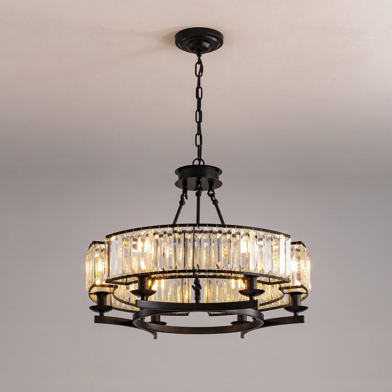 Alt View 10. Siljoy - 23.6" Black Farmhouse 6-Light Round Crystal Chandelier Adjustable Chain for Dining Room Kitchen Island Foyer - Black.