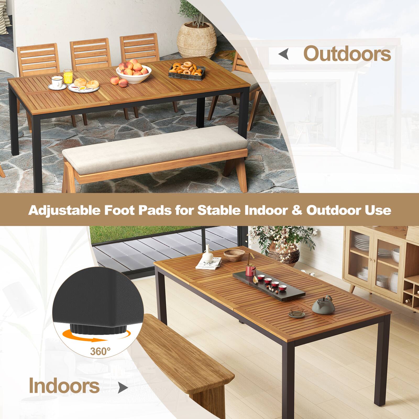 Adjustable Foot Pads for Stable Indoor & Outdoor Use

Outdoors

Indoors