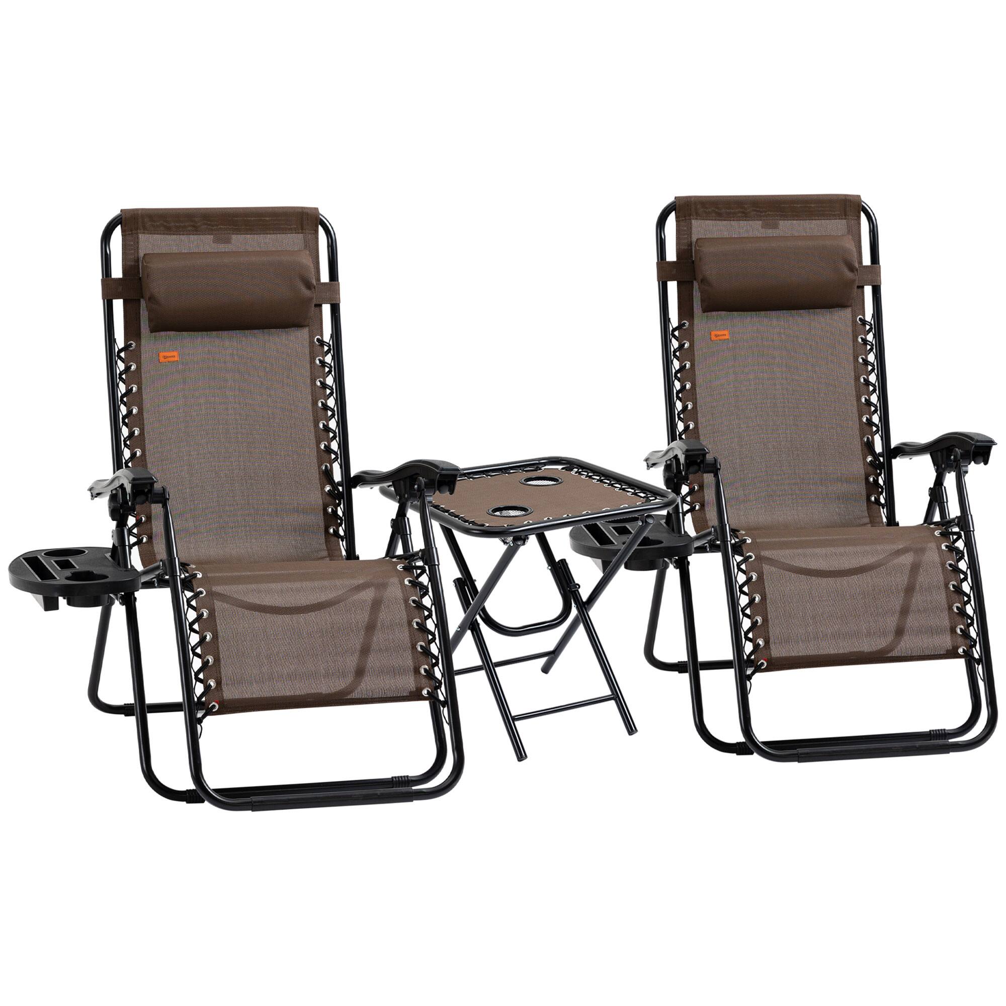 Front. Outsunny - Gravity Chair Set with Side Table - Brown.