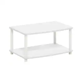 FurniFact - 2-Tier Elevated TV Stand with Rubberwood Solids and Walnut Veneers - White