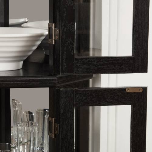 Alt View 1. LUCKY ONE - 15.35in Freestanding Corner Curio Cabinet with Tempered Glass Shelves LED Light Display for Bar Decor - Black.