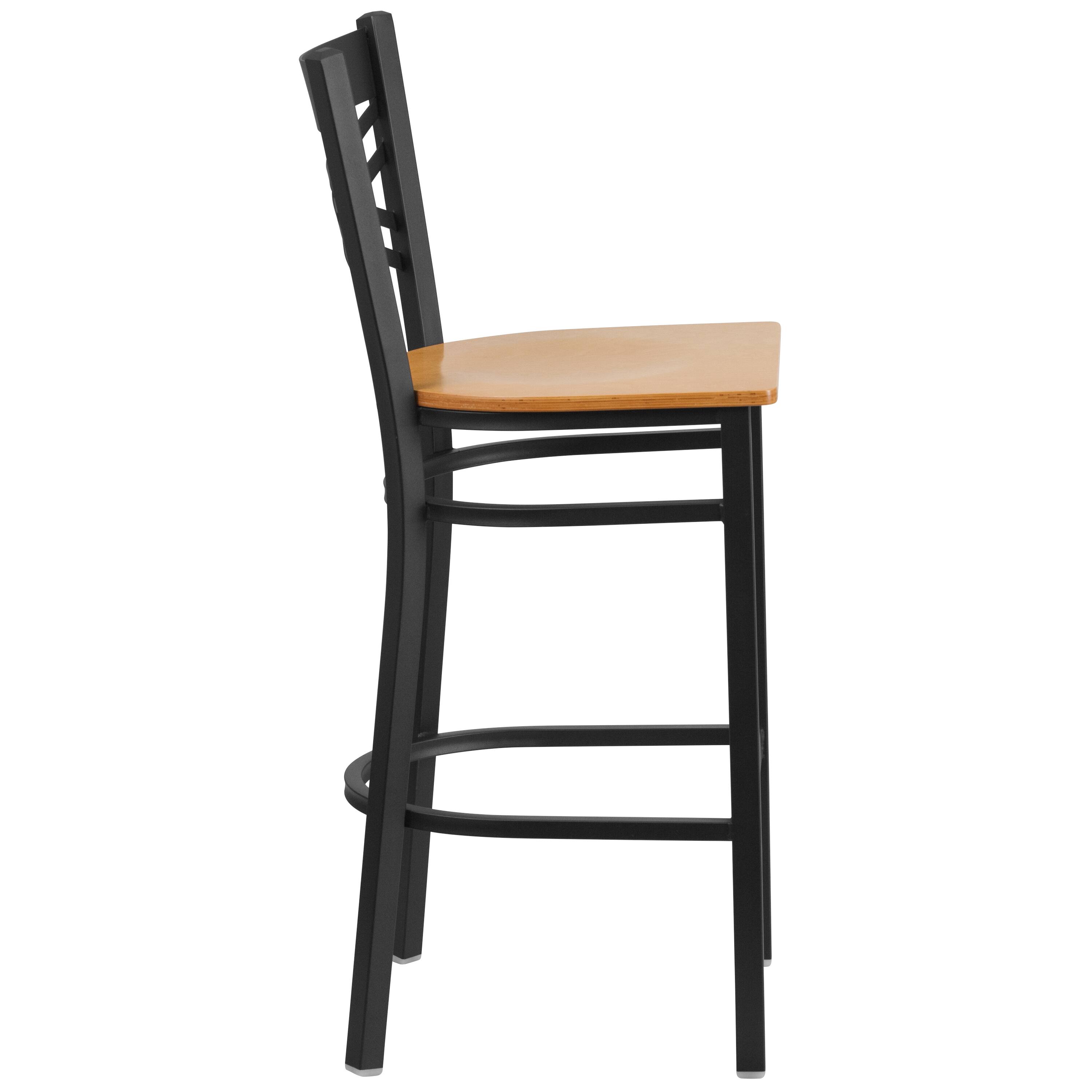 Alt View 5. Emma + Oliver - 2 Pack "X" Back Metal Restaurant Barstool - Natural Wood Seat/Black Metal Frame.