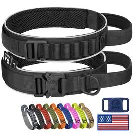 Leash Valley - Refurbished Excellent - Dog Collar Loop Adjustable Nylon Collars With Handle And Reflective For Dogs Airtags Protective Patches. Design Upgrade - Black-L
