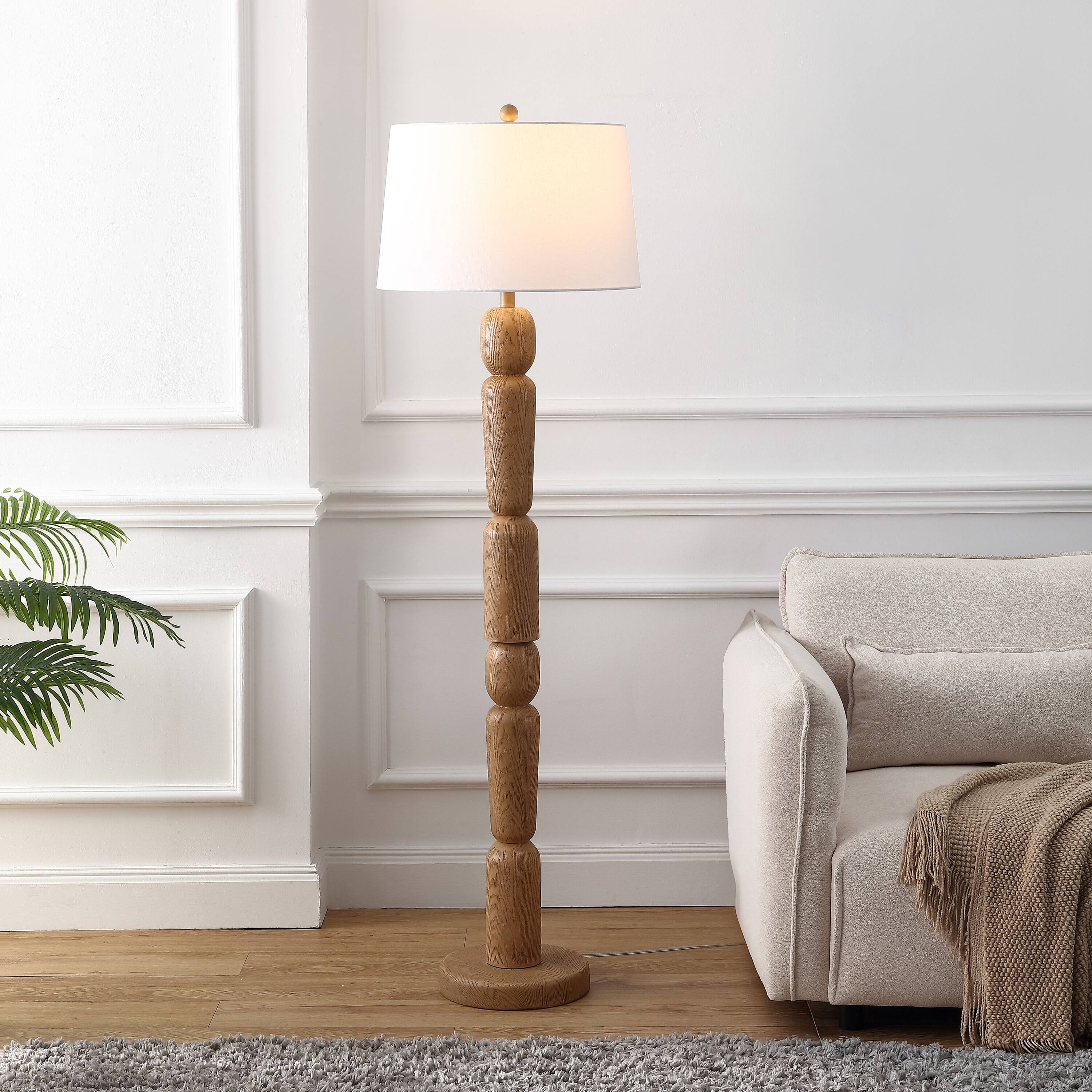 Alt View 1. Jonathan Y - Rustara 61.5" Cottage Farmhouse Turned Resin/Iron LED Floor Lamp, Antique Brown Wood Finish - Antique Brown Wood Finish.