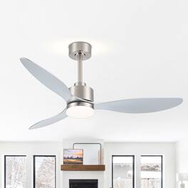 Breezary - 52" Indoor Ceiling Fan, 3 ABS Blades, 6-Speed DC Motor, Remote Control, Memory/Timer, 3-Color LED Light, 5"/10" Downrods - Brushed Nickel and Silver