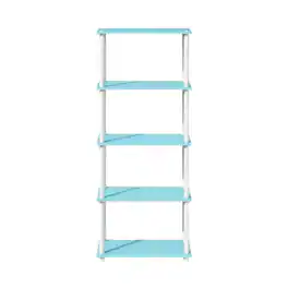 FurniFact - Wooden Bookcase with Open Shelves and Durable Construction for Living Room - Light Blue/White